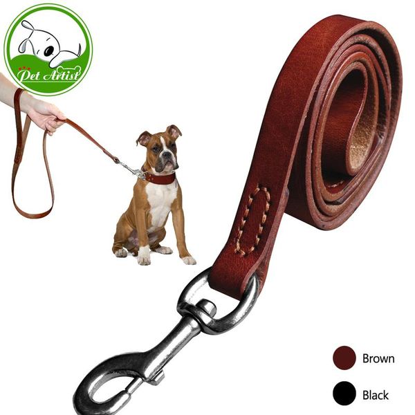 

4ft genuine leather dog walking training leash heavy duty water resistant full grain leather lead brown for medium l bbydbg