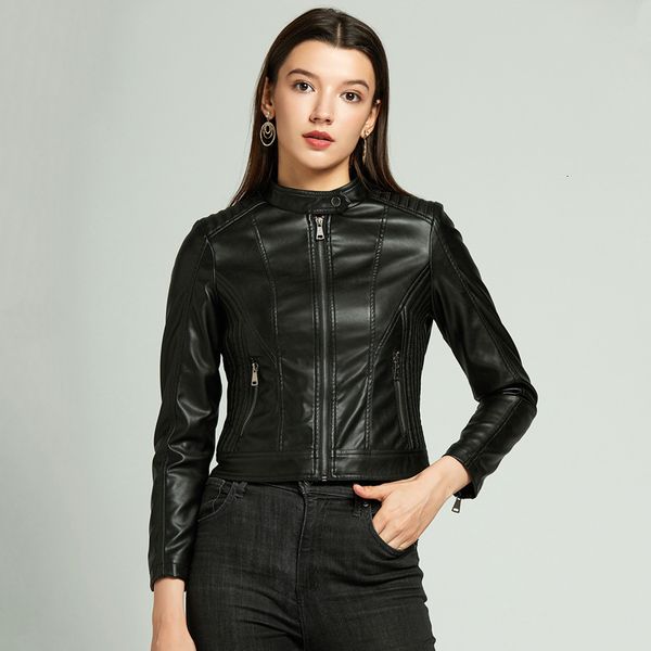 

2021 new spring and autumn leather of female plutonium short women's jacket uvuv, Black