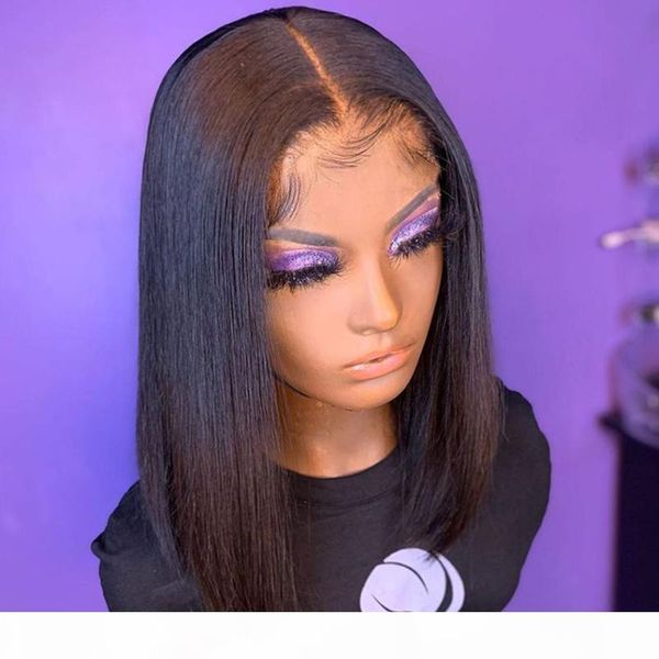 

13x4 lace front wig straight short bob lace front human hair wigs for women 150% density with baby hair brazilian remy wig, Black;brown