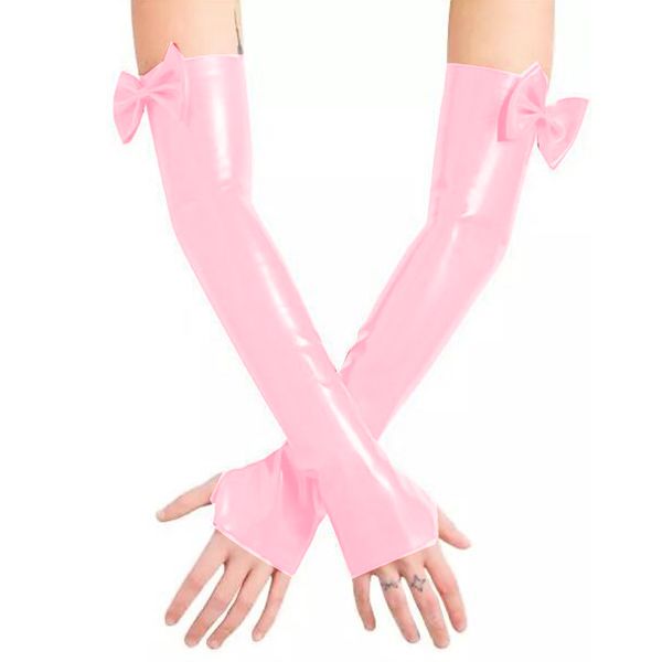 Guantes sin dedos sexis de talla grande de PVC Wetlook Club baile Bowknot manoplas largas Vintage fiesta mujeres guantes hasta el brazo