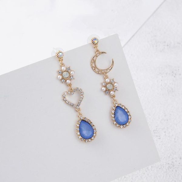 

dangle & chandelier 2021 women vintage style long water drop crystal heart contracted temperament metal moon earrings joker jewelry, Silver