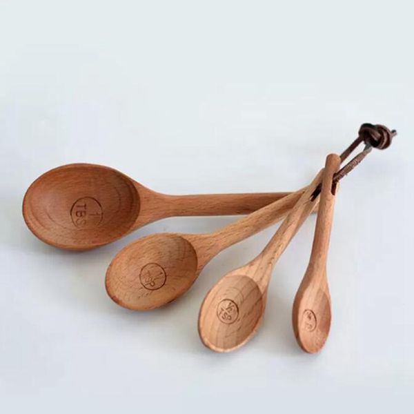 4 pezzi/set di misurini in legno di faggio stile Zakka Set da cucina Cuoco per tè Cucchiaio dosatore Strumento di cottura in legno