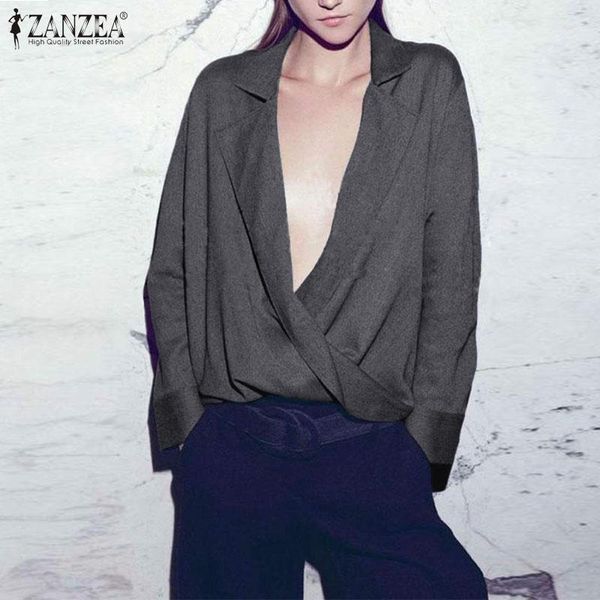 

zanzea women deep v neck long sleeve office shirt stylish blouse casual elegant female lapel blusas chemise solid shirts1, White