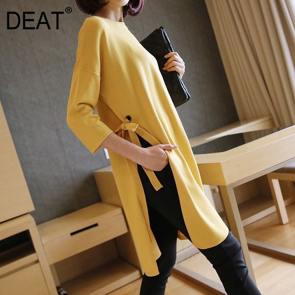 

[deat] fast delivery mature elegant sweater women knit vintage all colors availab side lace-up slim loose pullover 19m-a278 201111, White;black