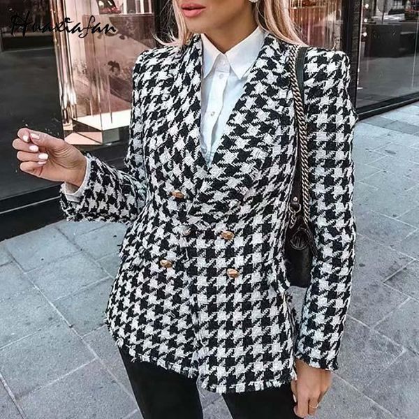 

huaxiafan casual plaid coat women suit autumn jackets streetwear elegant ladies office chic outerwear female 2021 new fashion, Black;brown