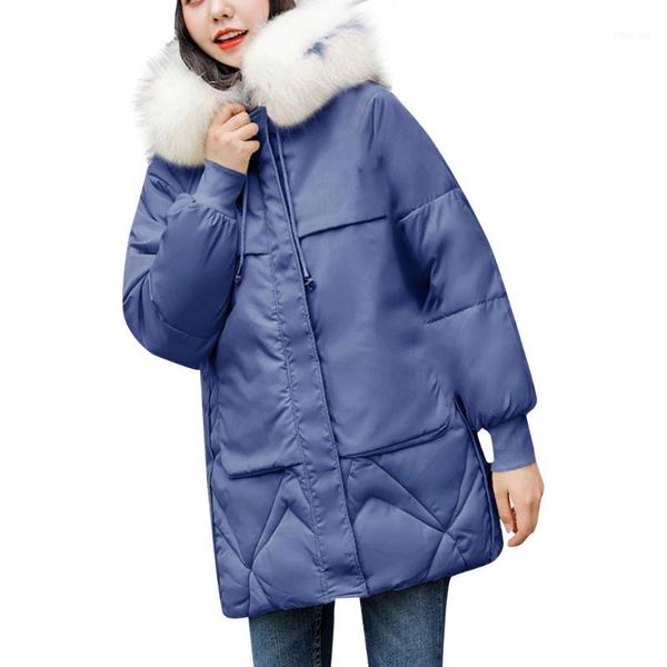 

womens winter coats 2019 parkas for women warm outwear with a hood large faux fur collar loose thick outerwear long sleeve coat1, Black