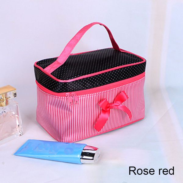

maleta de maquiagem large capacity portable make up bag dot striped cute bowknot professional makeup case cosmetic organizer