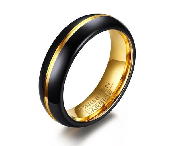 

poya mens womens wedding band gold and black tungsten ring 6mm engagement finger ring, Slivery;golden