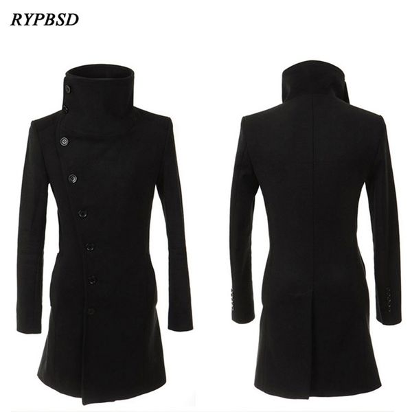 

coat male autumn men woolen manteau homme middle long jackets coats mens warm wool overcoat size 2xl 201214, Black