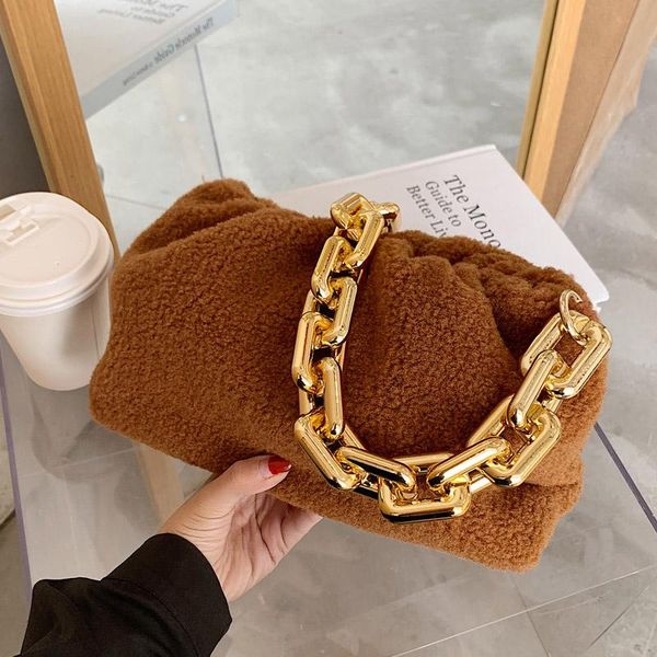 

luxury chain shoulder handbag classic plush bags winter thick female travel clutch lady bag women's hand bag