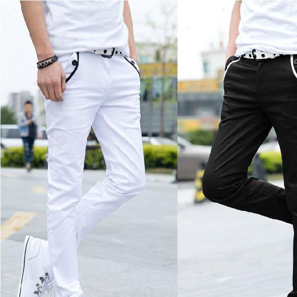 

men casual solid color s lim fit elastic long trousers pockets straight pants mens pants cargo pants men sweatpants, Black