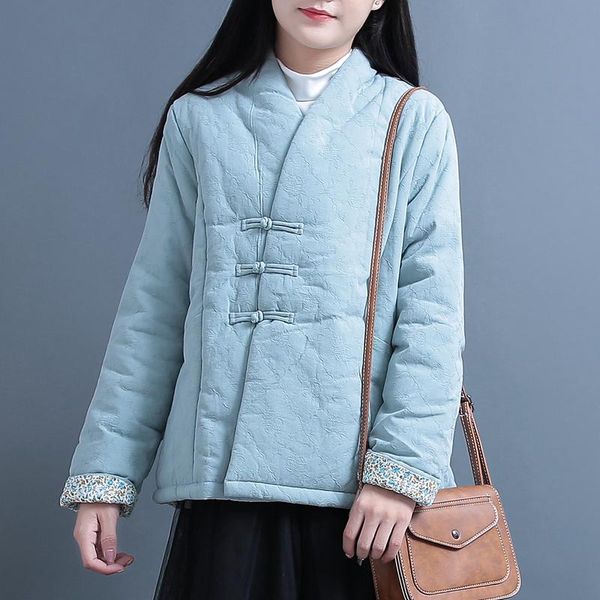 

хлопок padded китайского стиля пальто зимы женщина vintage толстой теплая куртка женщины сыпучий вскользь tops outwear дамы китайского, Red