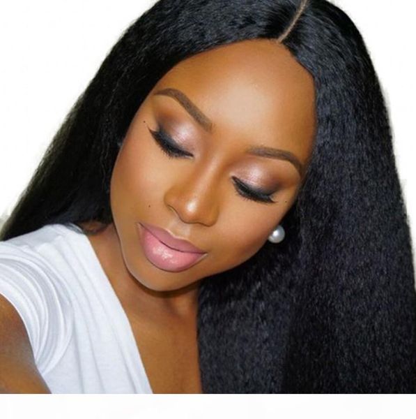 

full lace wigs kinky straight for women unprocessed indian hair lace front coarse yaki human hair wigs, Black;brown