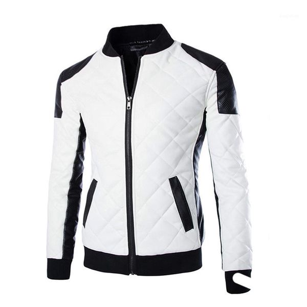 

autumn men's cotton pu jackets black white patchwork leather jacket moto biker jacket locomotive outerwear male casual coat1