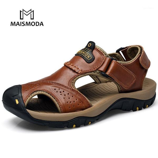 

maismoda genuine leather summer sandals soft male casual shoes for men breathable beach quality walking 46 yl2531, Black