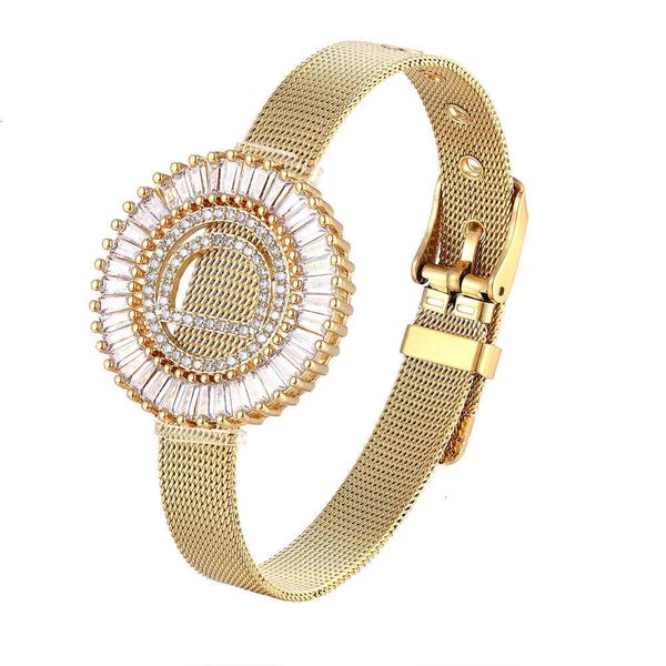 

bracelet zircon letter stainless new 26 steel strap copper inlaid with 26 letter zircon mzji, Slivery;brown
