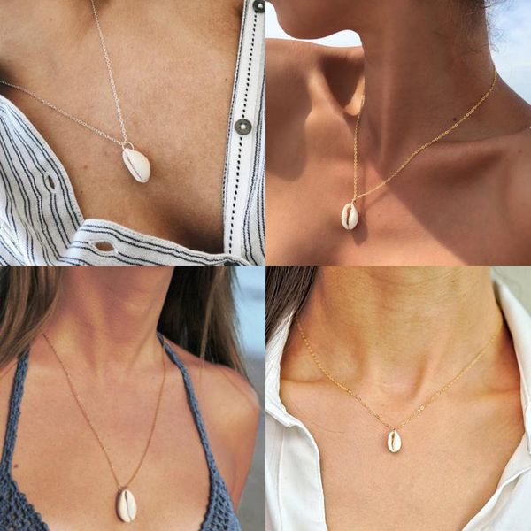 

chains glamour natural shell pendant necklace for women's girls beach party jewelry trendy golden chain christmas gift, Silver
