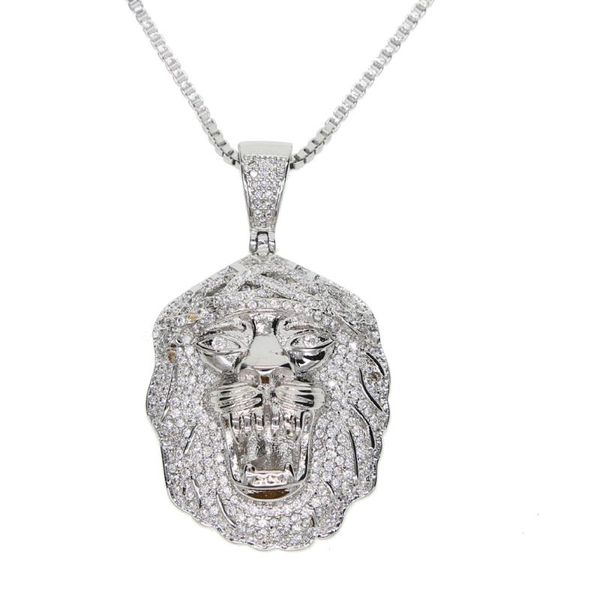 

sparking bling cubic zirconia cz hiphop jewelry gold filled micro pave mens boy cool lion 3d men necklace, Silver