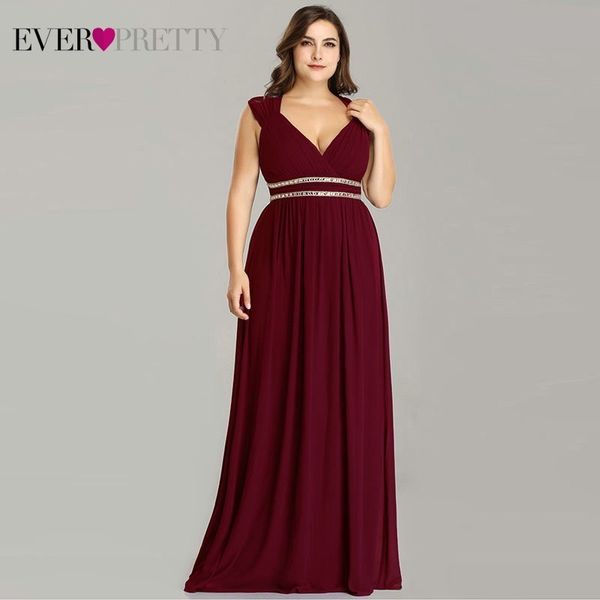 Ever Pretty Plus Size Formale Abendkleider Lange Frauen Elegant Burgund V-Ausschnitt Chiffon Empire Partykleid Robe De Soiree LJ201224