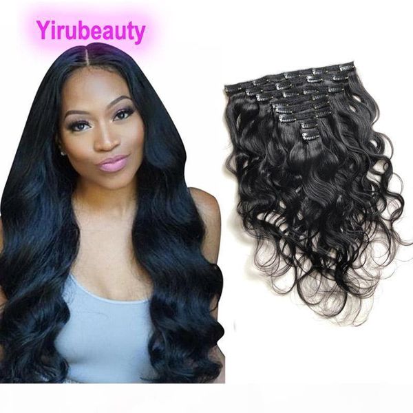 

brazilian virgin hair 120g yirubeauty clip in body wave 100% human hair clip-in wavy 8pieces 120g natural color 8-24inch, Black;brown