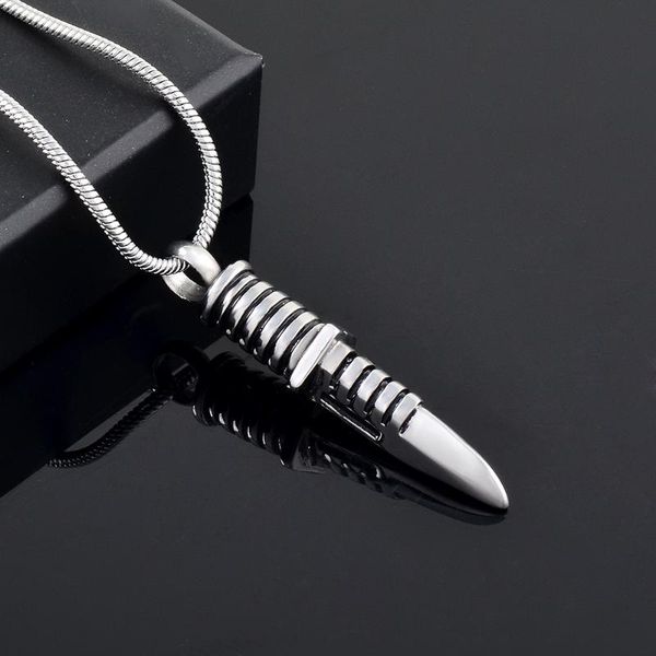 

pendant necklaces 9792 wholesale or retail knife shape stainless steel cremation urn necklace keesapke ash memorial jewelry for men, Silver