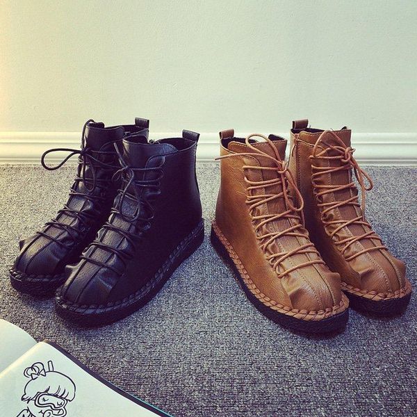 

new women genuine leather boots winter couple ankle boots casual lace up ladies fashion shoes black botas mujer