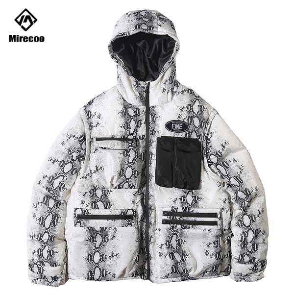 

snake skin print hood jackets parka men quality winter warm outwear brand mens coats casual windbreak down jackets men, Black