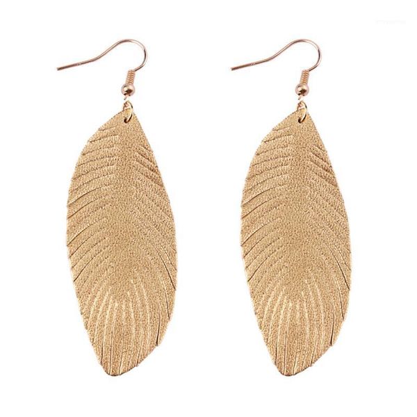 

zwpon 2020 new feather 100% soft genuine leather earrings for women fashion summer leather leaf earrings gold statement1, Silver