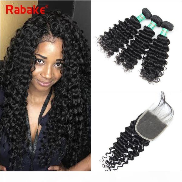 

indian deep curly virgin hair bundles with closure 8a grade deep wave 100% unprocessed raw indian human hair extensions 4x4 lace closure, Black;brown