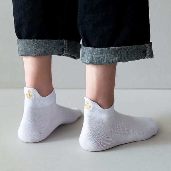 

xingnan spring summer short tube embroidery men's combed cotton mesh leisure cartoon shallow mouth boat sockssocks and socksboat socks, Black