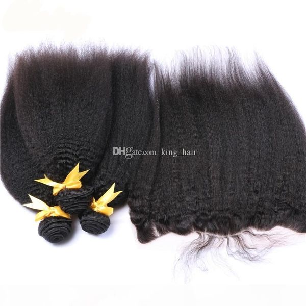 

bast quality 9a kinky straight brazilian hair bundles with lace frontal italian coarse yaki full lace frontal with hair extensions 4pcs lot, Black