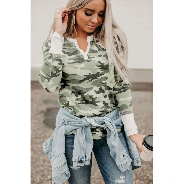 

new fall winter 2020 camouflage printed long sleeve coat t-shirt t-shirt for women's oversized and versatile 2511180 xj26t, White