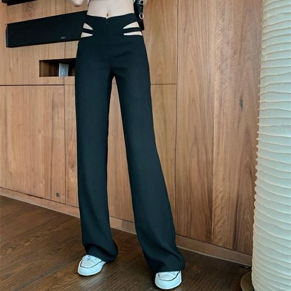 

summer 2020 new hollow wide leg pants women's slim slimming casual trousers women's black trousers loose streetwear korean1, Black;white