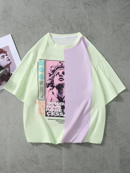 

men colorblock slogan graphic tee k6el#, White;black