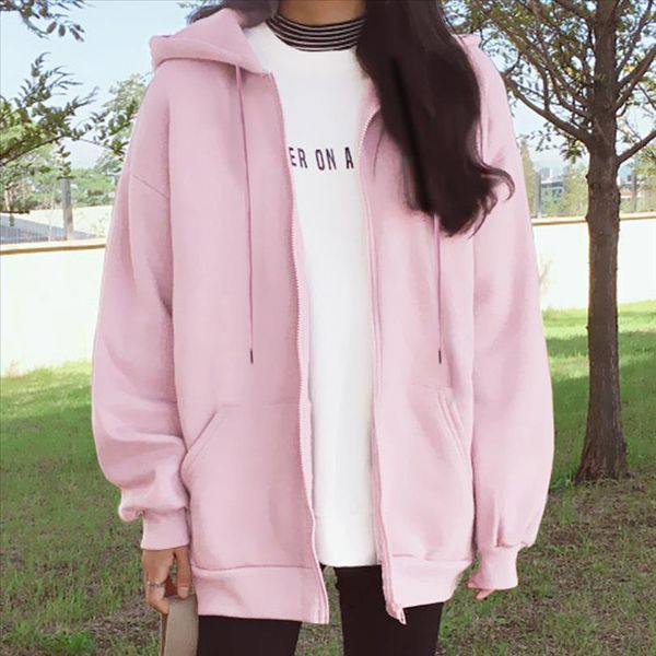 

women sweatshirt casual solid colors oversized full zip up hoodies jacket 2021 winter thickening warm long sleeve, White