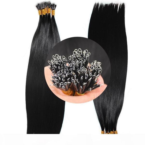 

elibess hair -double drawn cuticle aligned virgin hair nano hair extensions 1g strand 100strands lot jet black nano ring human hairs
