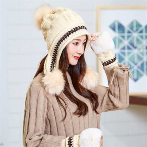 

hats, scarves & gloves sets colors womens woollen knitted thicken hat set winter warm ski snow cap beanie hats female skullies warmer girls, Blue;gray