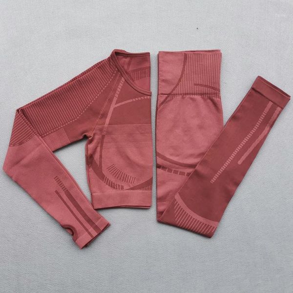 

new women seamless yoga set fitness sports suits gym cloth yoga long sleeve shirts high waist running leggings workout clothing1, White;red