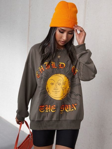 

letter & figure graphic drop shoulder pullover v4vw#, White;black