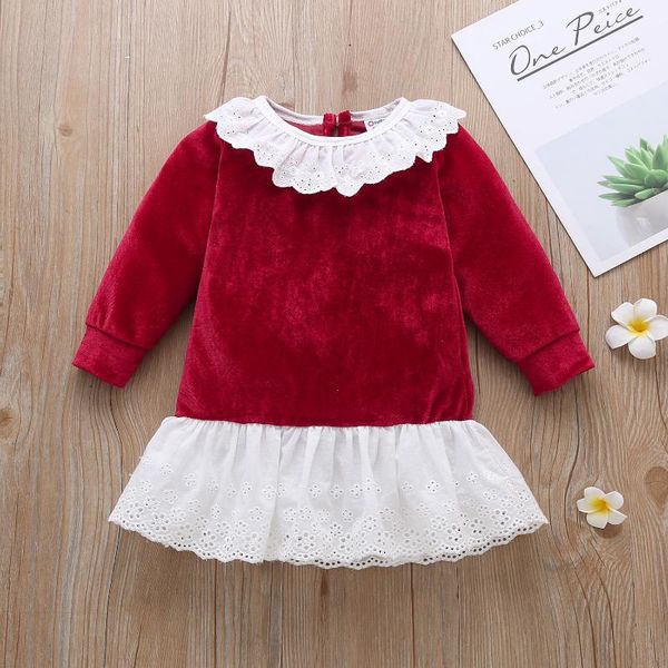 

girl's dresses 1pc baby girl long-sleeve cotton retro dress, Red;yellow