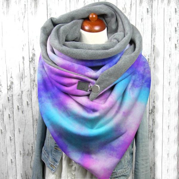 

women scarf tie dye printed scarf button winter warm fashion retro female causal multi-purpose shawl bufanda mujer, Blue;gray