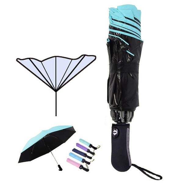 

8 rib fully matic umbrella men and women windproof 3 folding sunny and rain car mens rain reverse inverted umbrellas qyljin mywjqq