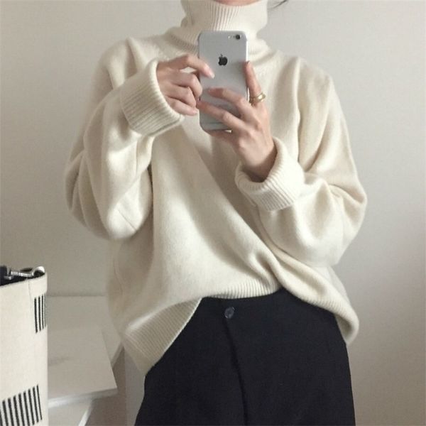 

women autumn winter cashmere turtleneck white sweater knitted pullovers long sleeve elegant jumper plus size 201130, White;black