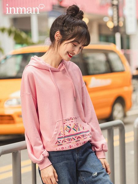 

sanitary women's spring and autumn new style hooded embroidered pocket mouth fashionable youth casual pullover pullover pulloverpullove, White