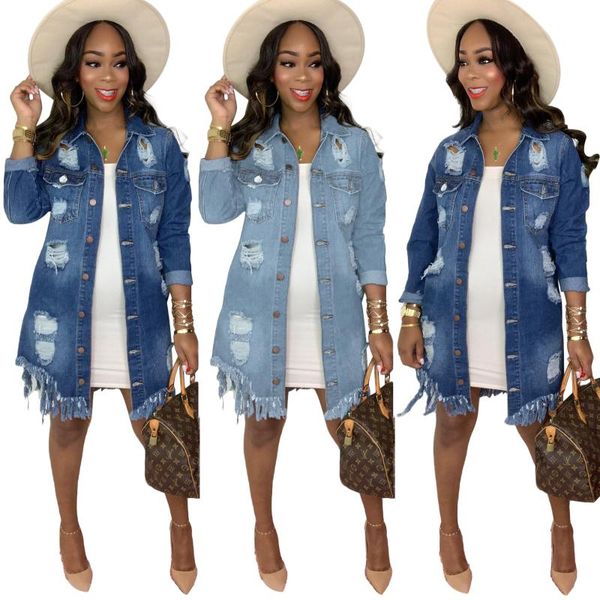 

women's trench coats women autumn winter outdoor casual jacket fashion solid hole hollow out denim coat, Tan;black