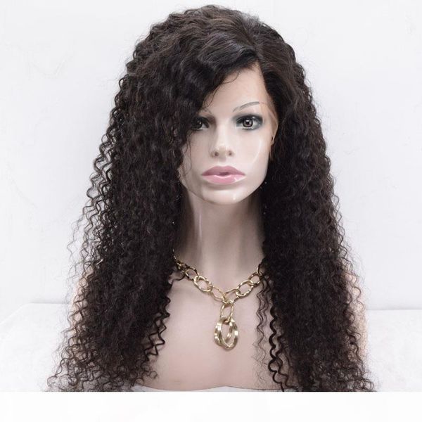 

glueless lace front virgin human hair wigs afro kinky curly part middle part 10-20 inch african american front lace curly wigs, Black;brown