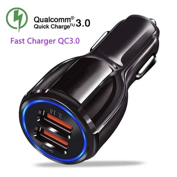 

qc3.0 3.1a 1 in 2 fast charge qualcomm quick charge car charger dual usb fast charging phone for cell phone with opp bag