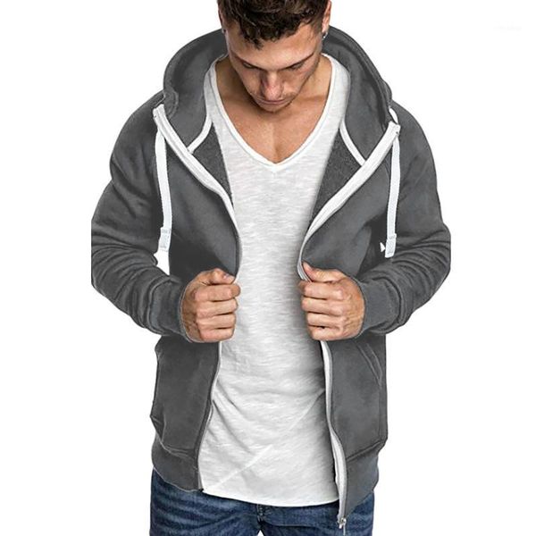 

mens pure color zipper pullover long sleeve hooded sweatshirt blouse spring autumn winter jacket men simple style fashion1, Black
