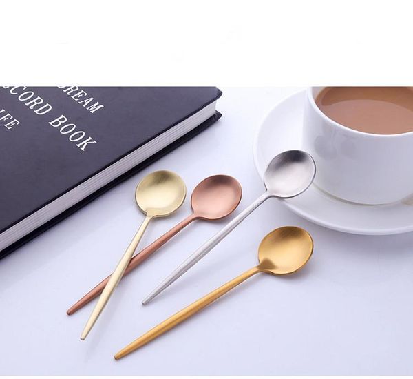 

spoons stainless steel colorful ice spoon long handle stirring coffee laser western rainbow gold plated dinnerware flatware
