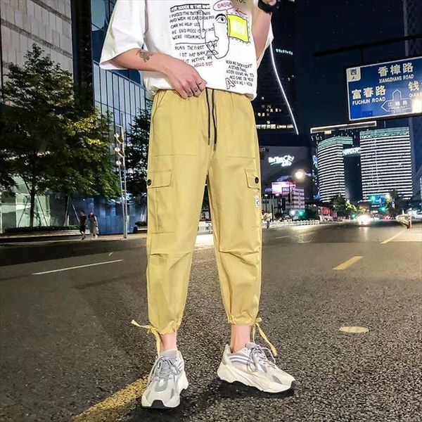 

men streetwear belt cargo pants color block 2021 hip hop overalls mens fashions sweatpants baggy joggers pants casual, Black